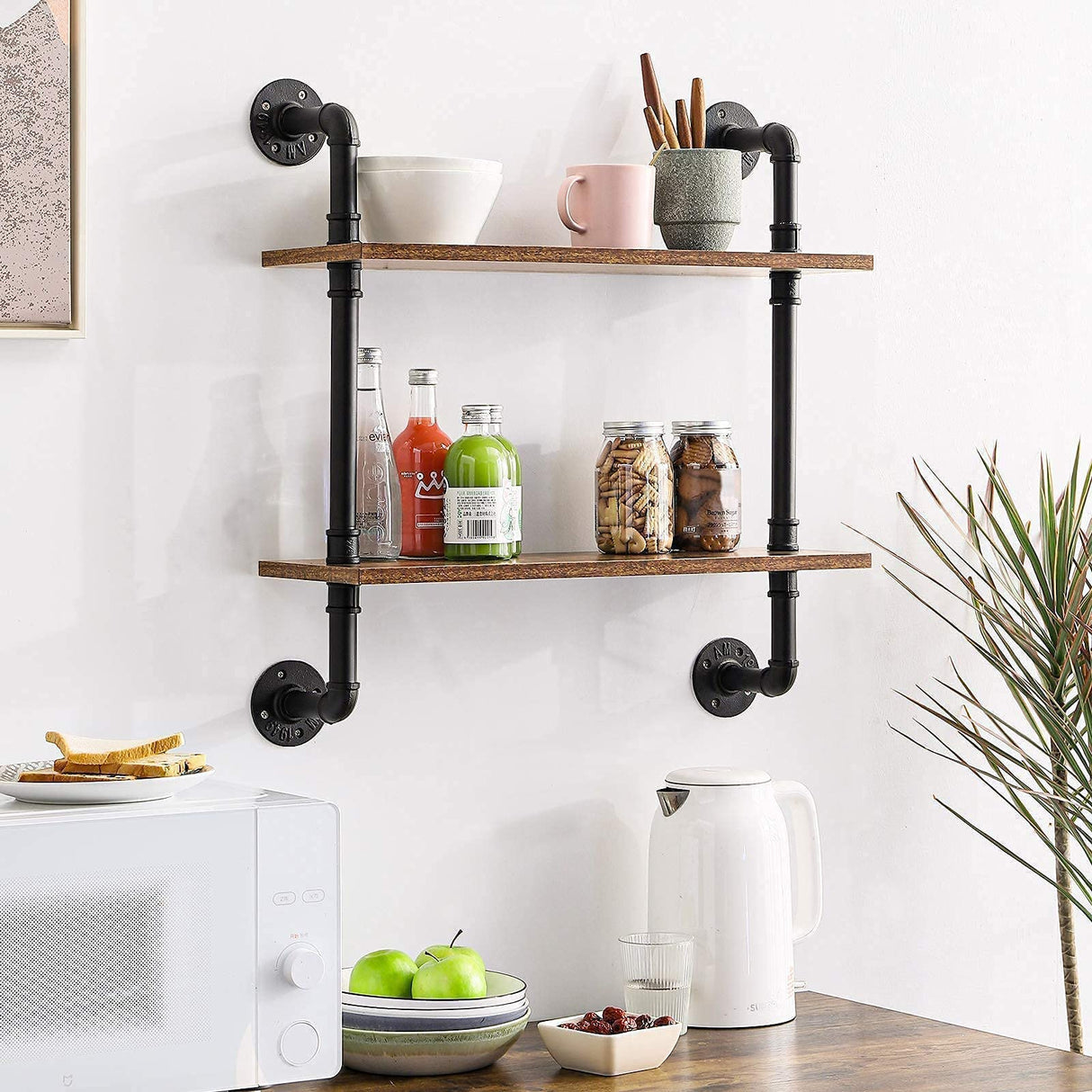 Industrial Pipe Shelf Bracket, 2 Tiers and 3 Tiers Retro Wall Mounted Floating Shelf