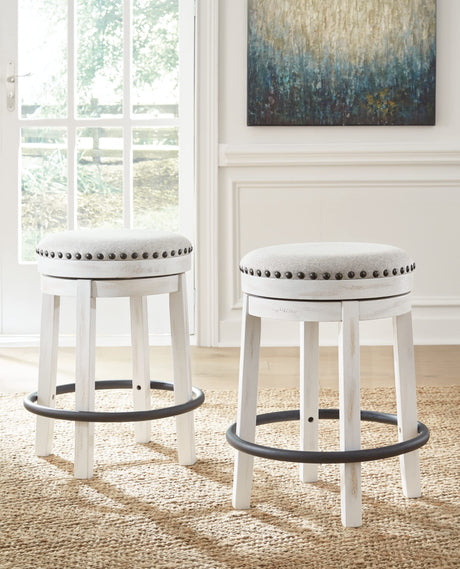 Valebeck 24" Counter Height Upholstered Swivel Stool, White & Black