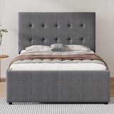 Upholstered Platform Bed, Linen Bed with Headboard and Trundle, Full, Grey