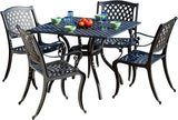 Hallandale Cast Aluminum Outdoor Dining Set, 5-Pcs Set, Black Sand