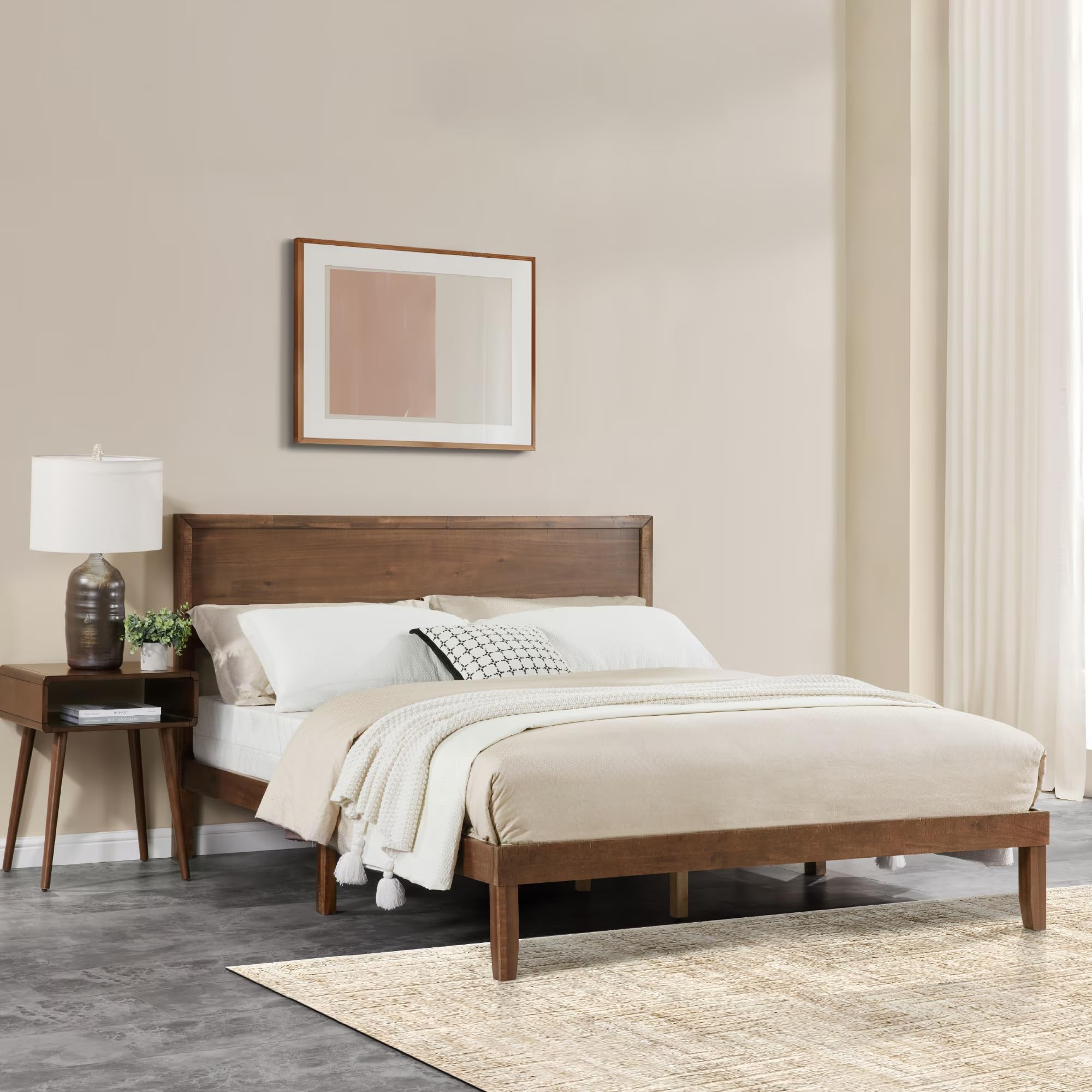 Wood Queen Platform Bed Frame with Headboard