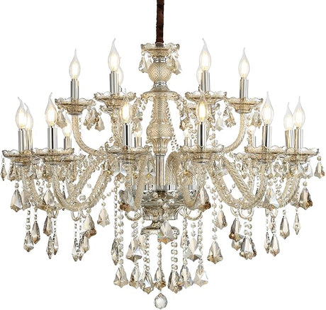 Cognac 12 Lights K9 Crystal Chandelier Modern Luxurious Light Candle Pendant Lamp