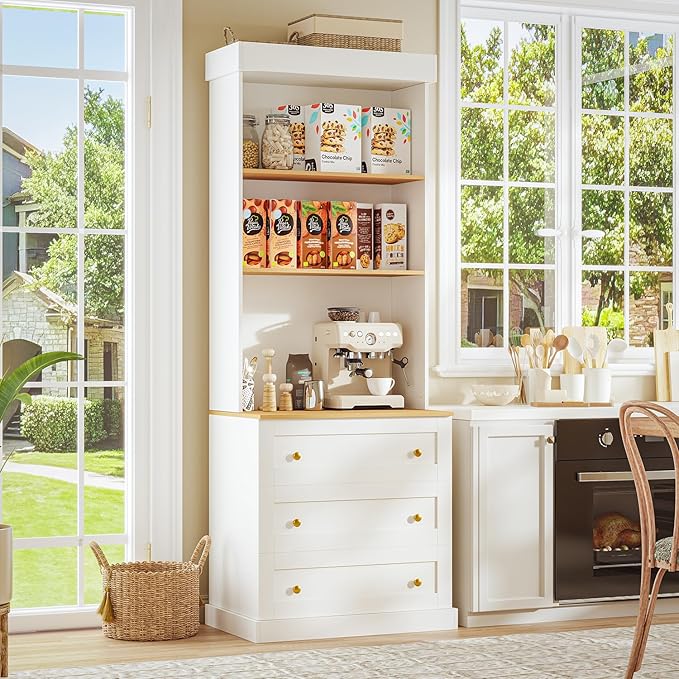 71" Tall Farmhouse Storage Cabinet with Drawers, Large Bookshelf with Adjustable Shelves