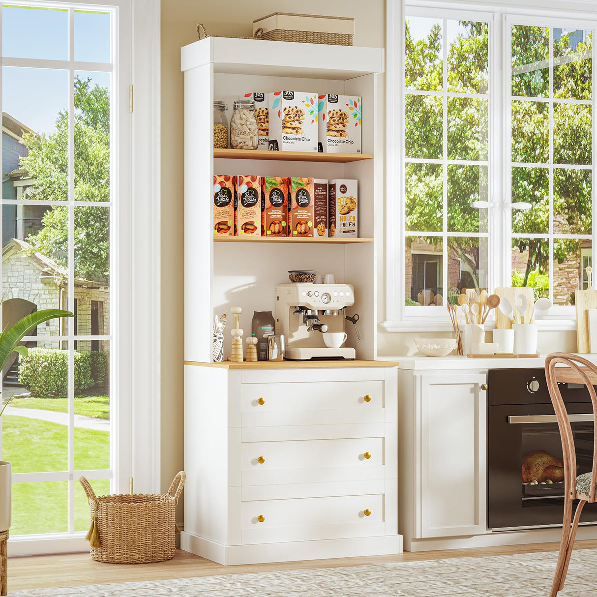 71" Tall Farmhouse Storage Cabinet with Drawers, Large Bookshelf with Adjustable Shelves