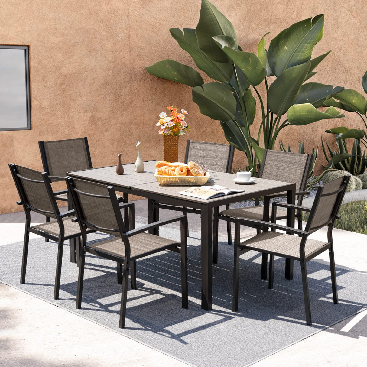 Patio Dining Table for 6 Outdoor Patio Table 59" x 35" Weather-Resistant Rectangular