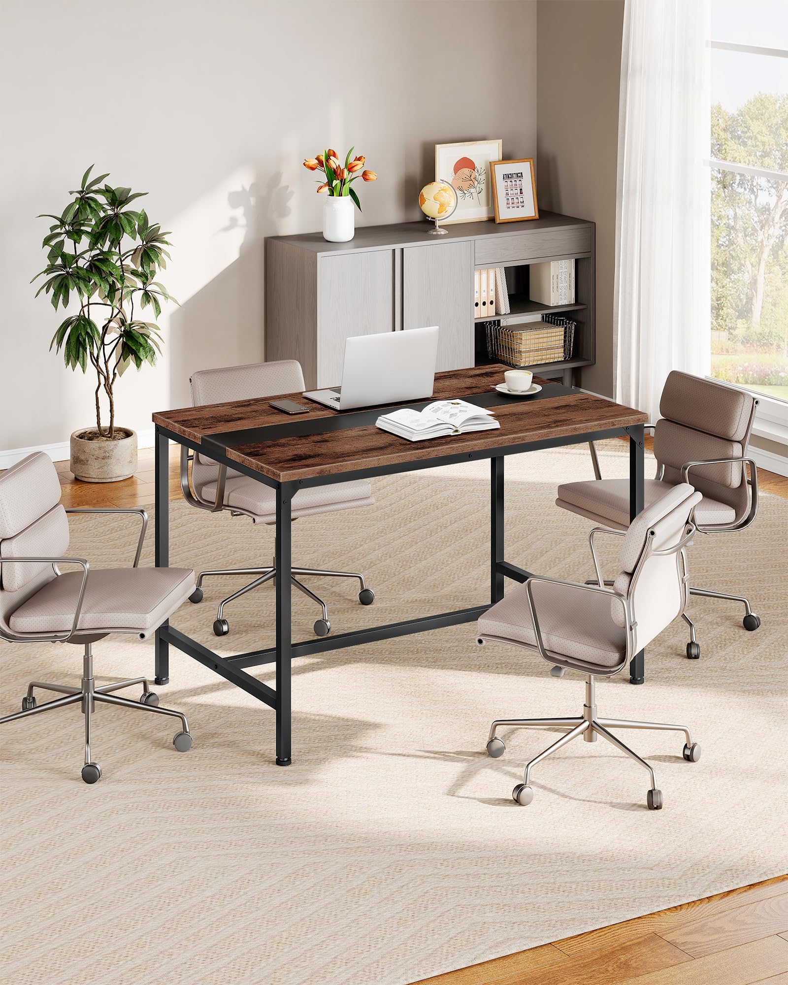 47.2" Rectangle Dining Table for 6 - Rustic Brown & Black