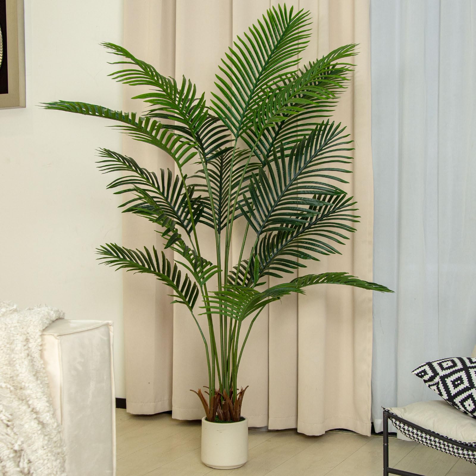 Areca Palm Trees Artificial Indoor, 5FT Tall Faux Palm Tree with White Planter