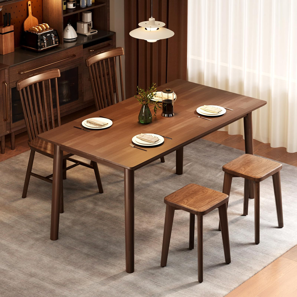 47.2" Solid Vintage Dining Table, Rectangular Wooden Table for Kitchen for 4 or 6
