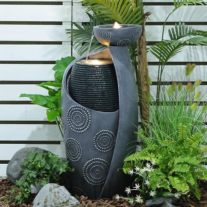 Water Fountain Outdoor Indoor Waterfall Modern Cascading Floorstanding Fountain