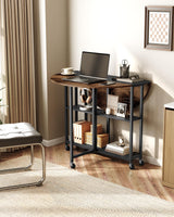 Folding Dining Table with Wheels and Storage Shelf
