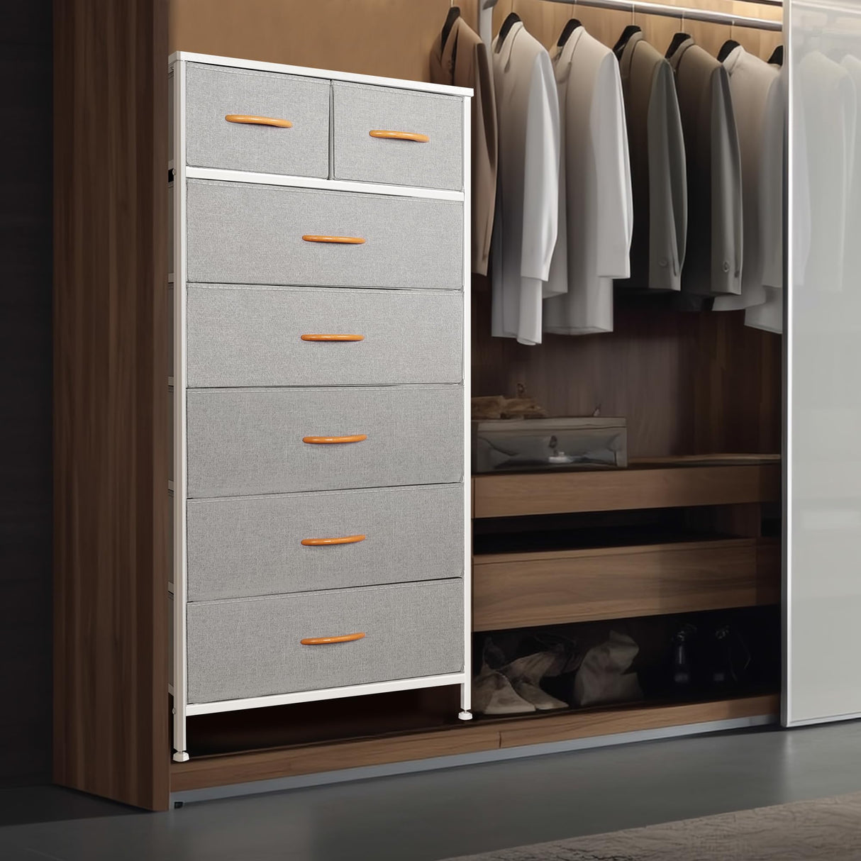 Tall Dresser for Bedroom, Vertical Storage Organizer Tower with 7 Drawers