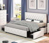 Full Size Bed Frame with 4 Drawers and Diamond Headboard, Upholstered Bed Frame Full,