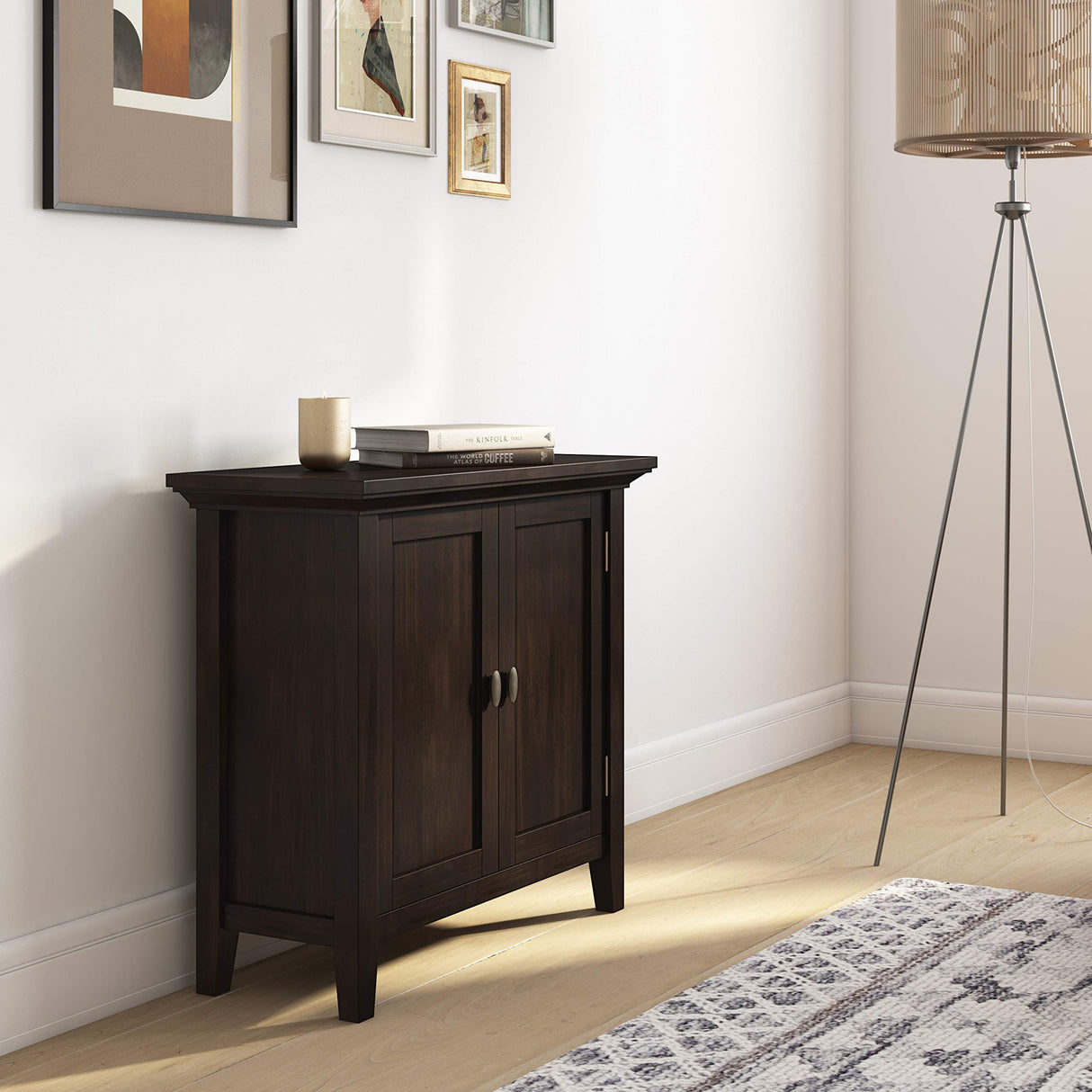 Redmond SOLID WOOD 32 inch Wide Transitional Low Storage Cabinet in Brunette Brown