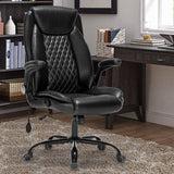 Seevoo Office Chair Desk Chair High Back Computer Chair - Adjustable Lumbar Support with Flip-Up Arms PU Leather Chair with Spring Cushion