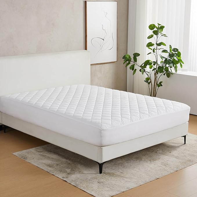 Quilted Fitted Mattress Pad - Twin Size Waterproof Mattress Protector - Fitted 15" Deep Pocket Elastic Skirt