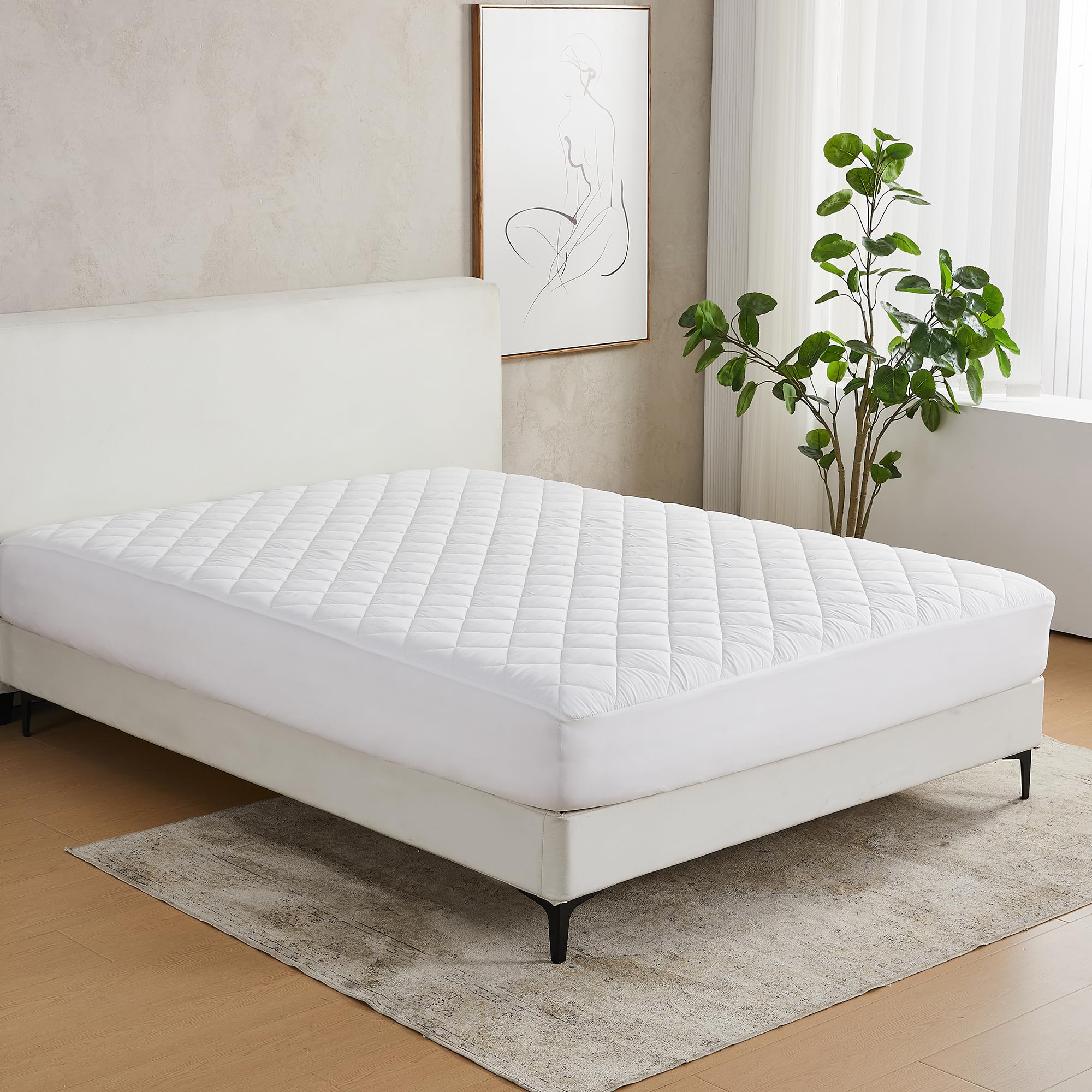 Quilted Fitted Mattress Pad - Twin Size Waterproof Mattress Protector - Fitted 15" Deep Pocket Elastic Skirt