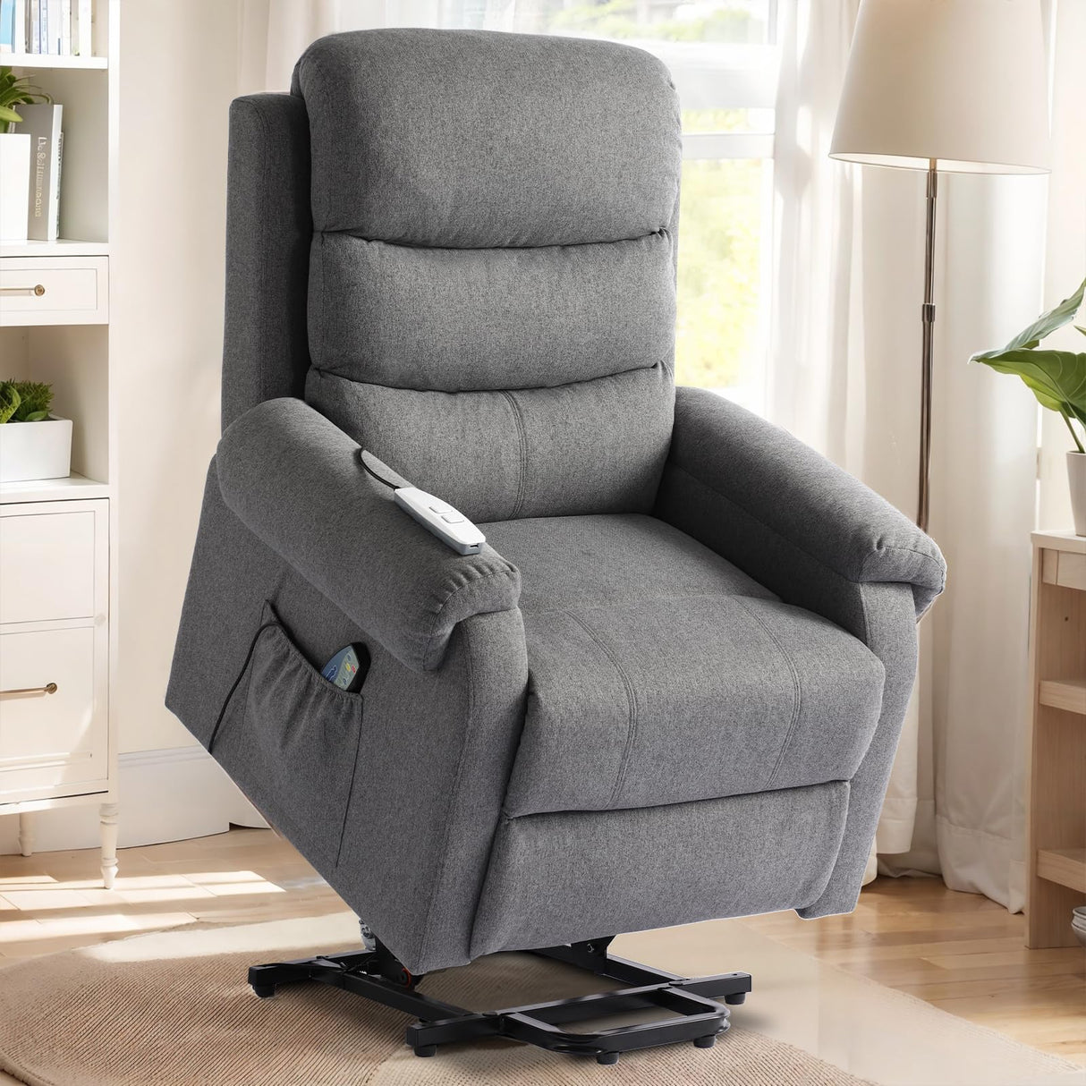 Power Lift Recliner Chair, Linen Fabric Lift Chair for Elderly with Massage & Heat, Electric