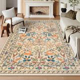 8x10 Washable Area Rug - Beige Botanical Print