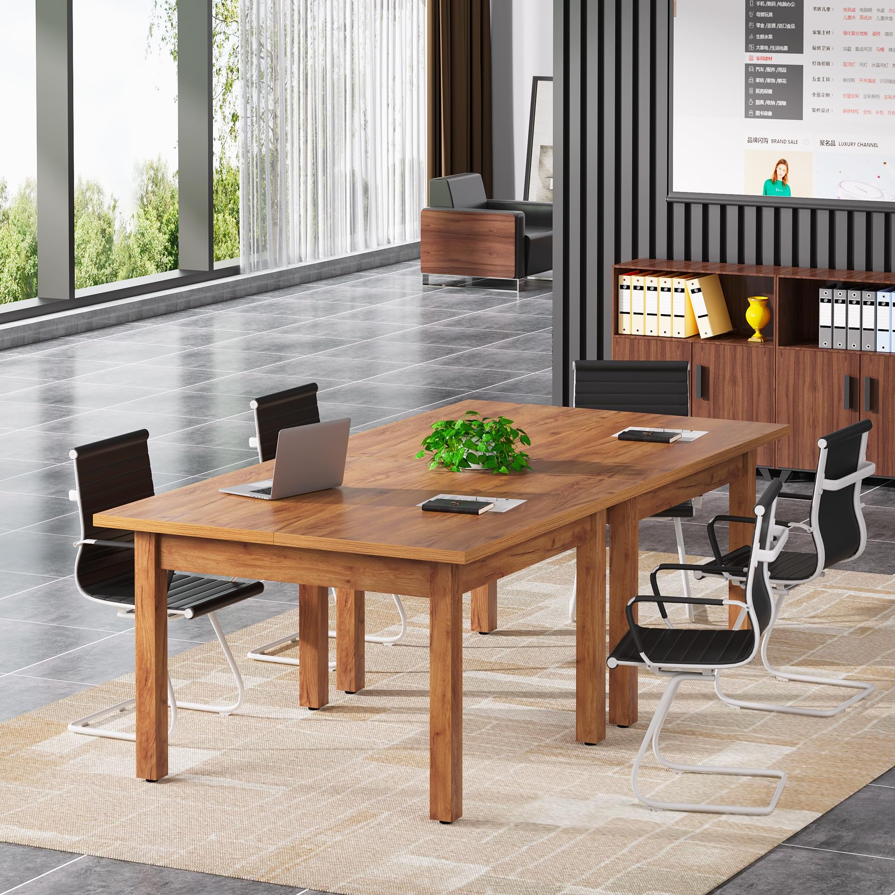 39.4-Inch Square Conference Table for 4 People, Small Wooden Meeting Room Table