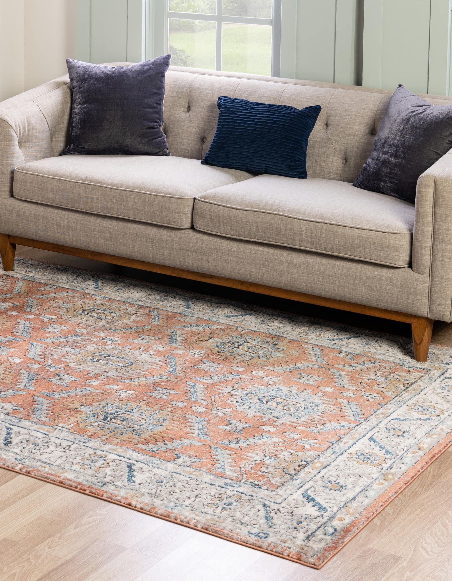 Rugs.com Nyla Collection Rug – 10' x 14' Salmon Pink Medium Rug Perfect for Living Rooms, Large Dining Rooms, Open Floorplans