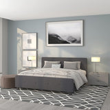 Tribeca King Size Tufted Upholstered Platform Bed in Beige Fabric
