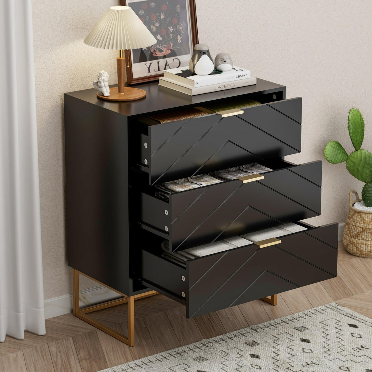 3 Drawer Dresser, Small Chest of Drawers,Black Dressers with Storage