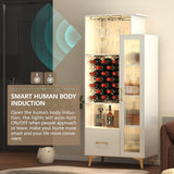 LED Liquor Wine Cabinet, Wine Bar Cabinet with USB Port, Bar Cabinets