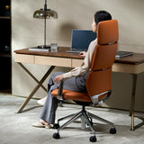 Executive Leather Office Chair - High Back Ergonomic Swivel Chair with Headrest