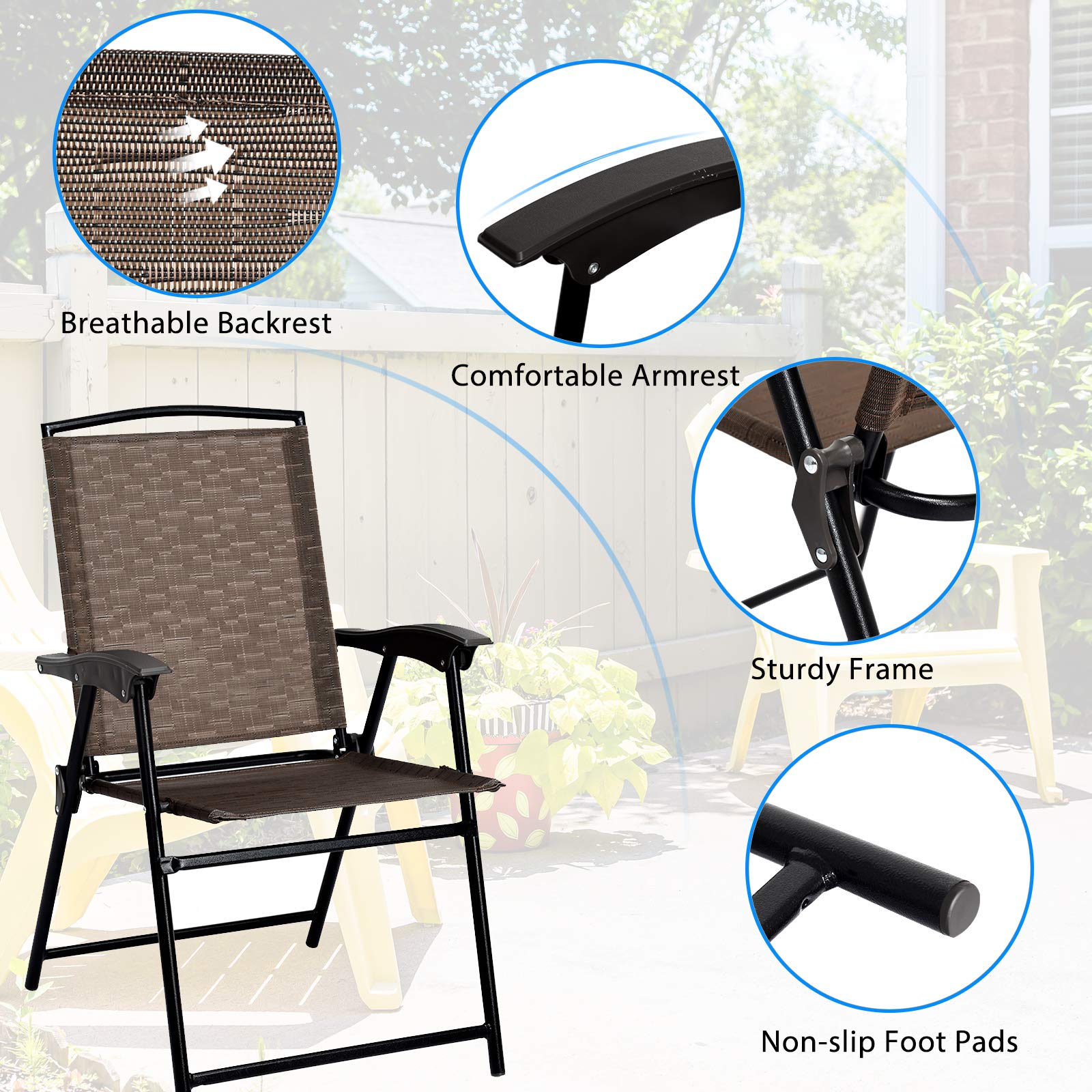 3 Pieces Patio Bistro Set, Outdoor Folding Chairs & Table Set