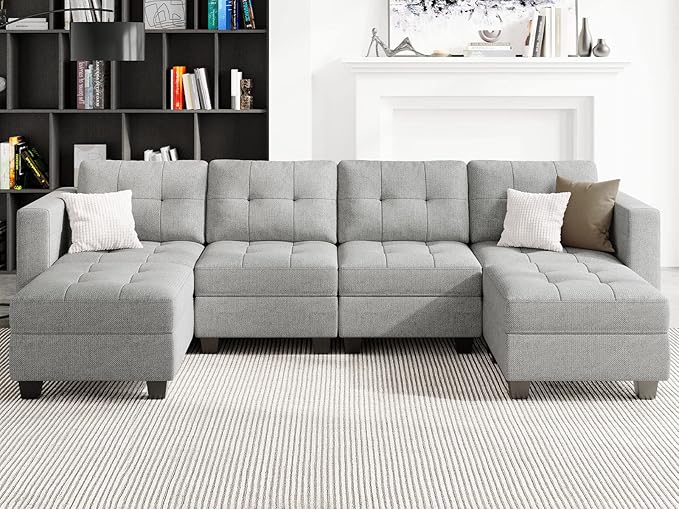 Reversible Storage Modular U-Shape Sectional Sofa Couch with Double Chaises Modular