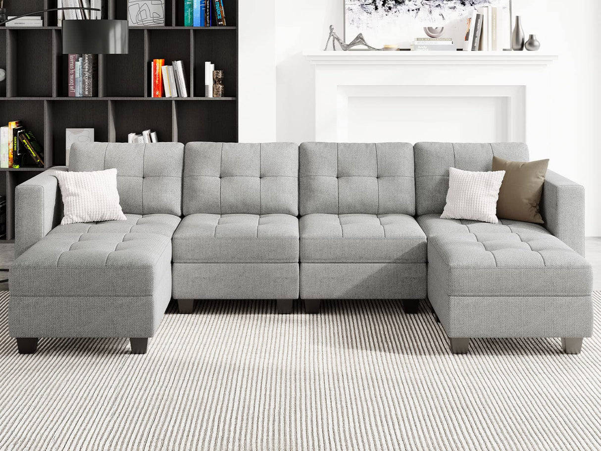 Reversible Storage Modular U-Shape Sectional Sofa Couch with Double Chaises Modular