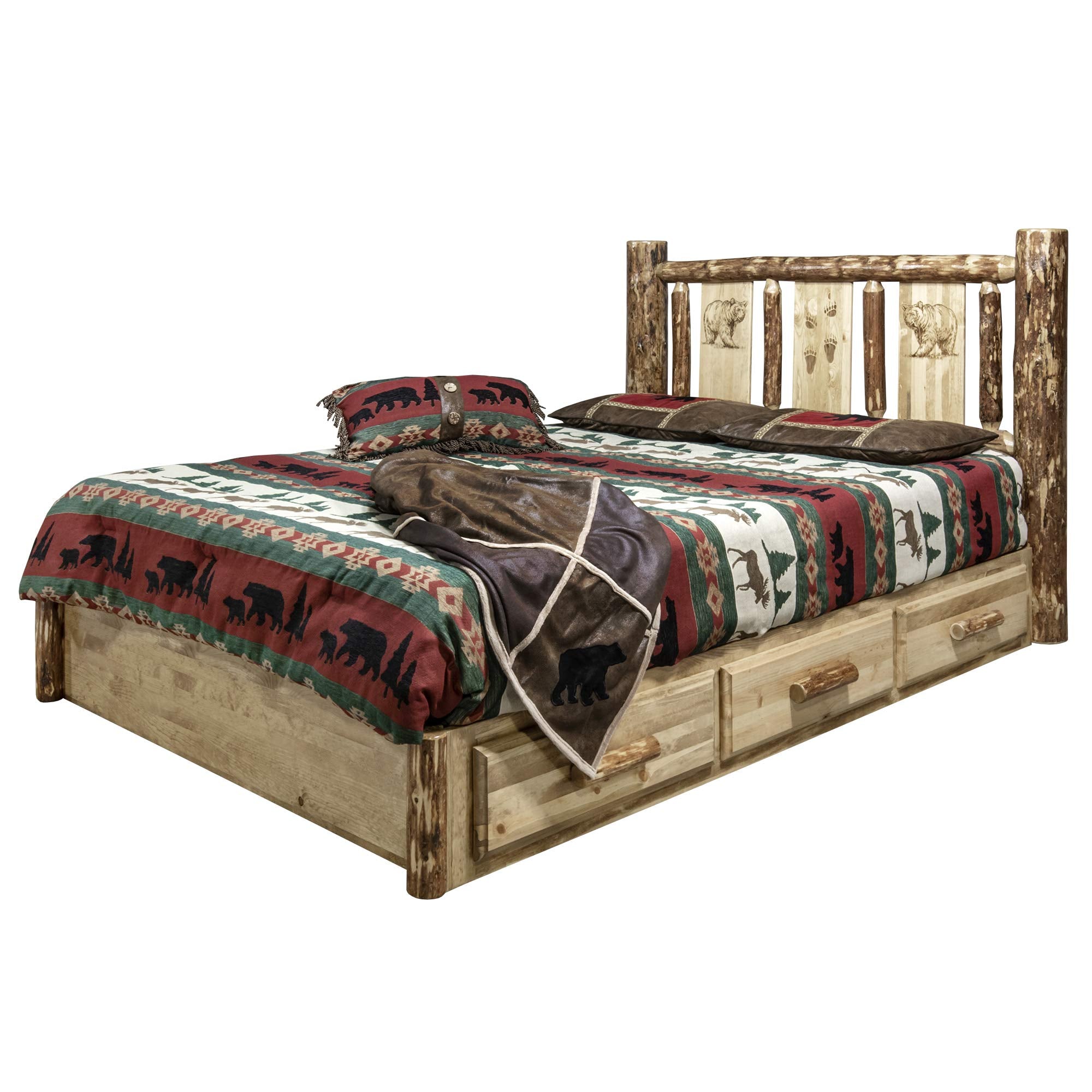 Glacier Country Collection King Bed Platform, (U.S. Standard), Stain & Clear Lacquer Finish