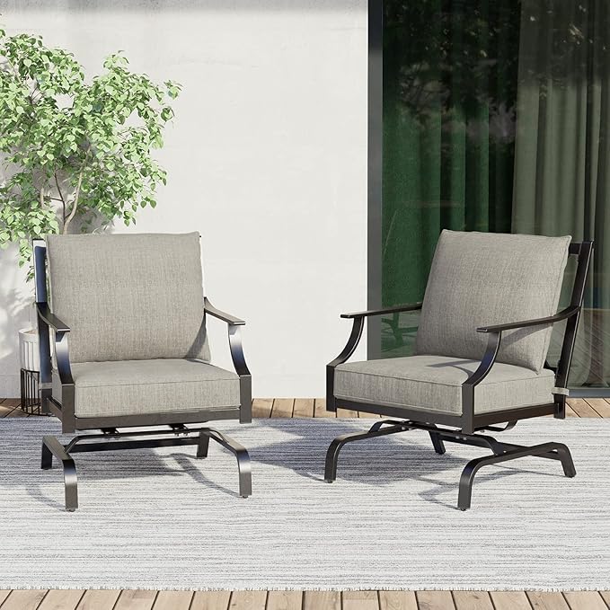 2-Piece Outdoor Chair Set,Patio Chair Set with Peacock Thick Cushions for Backyard
