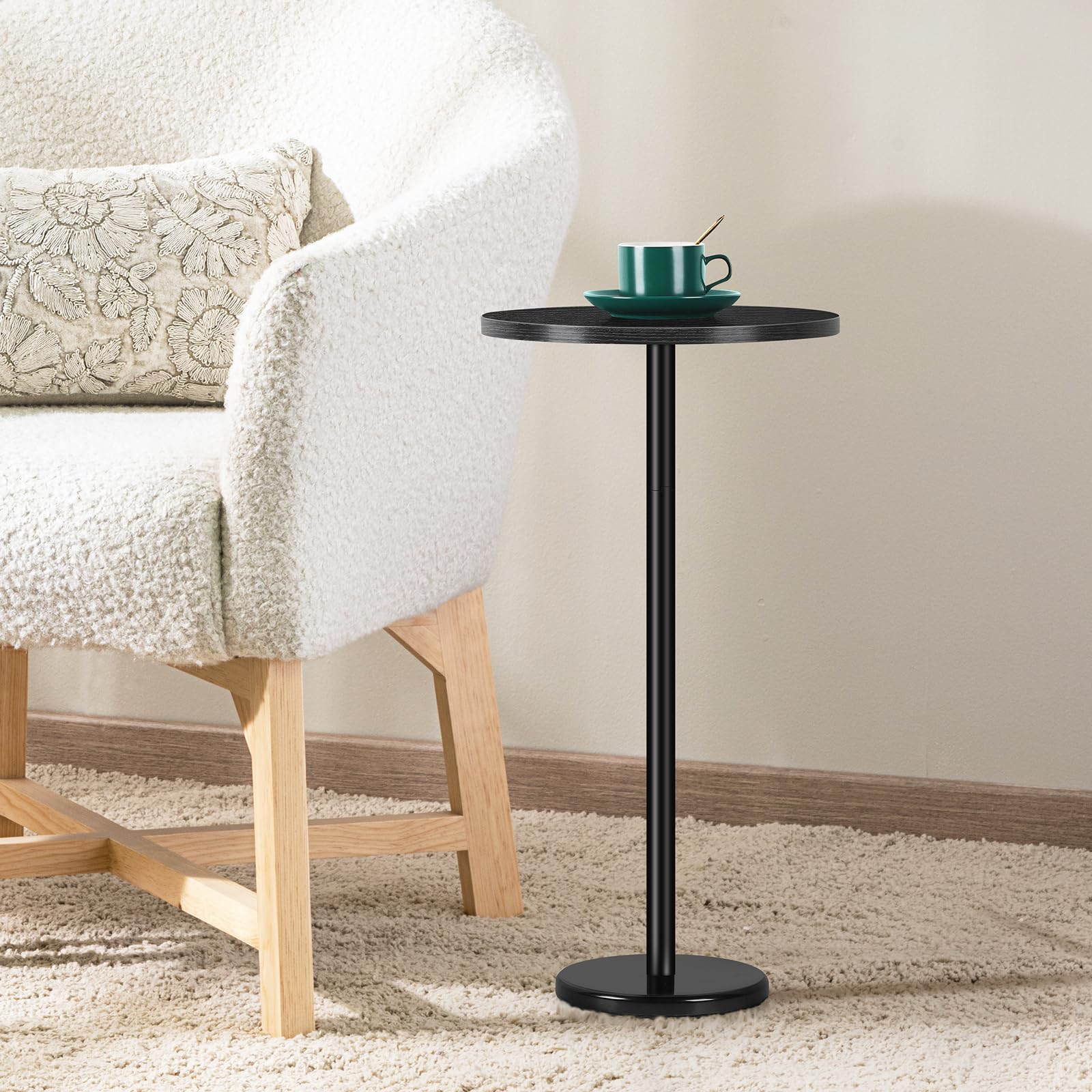 OYEAL Black Drink Table Small Round Pedestal Side Table with Marble Base Modern Cocktail Table for Patio Sofa Couch Chair - Bircata