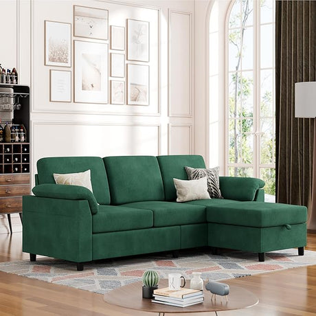 Convertible Sectional Sofa Couch, 3 Seat L Shaped Sofa with Removable Pillows