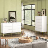 White Dresser with 6 Drawers, Modern Chest with Charging Station, Clothing Organizer