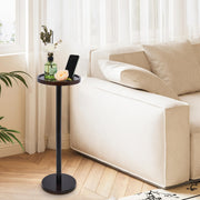 GENMOUS Small Round Pedestal Side Table, End Table with Phone Holder, Vintage Pine Side Table with a 9 inch Top, Drink Table/Night Stand/Beside Table for Samll Spaces, Living Room, Bedroom
