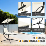 Outdoor Hanging Chaise Lounge Chair, Patio Hammock Chair with Removable Canopy