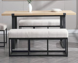 Linen Upholstered Dining Bench with Black Metal Base, 45.25" W Entryway