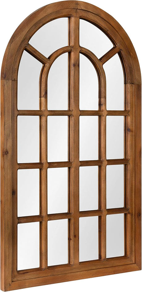 Boldmere Traditional Wood Windowpane Arch Wall Mirror, 22" x 38", White and Brown