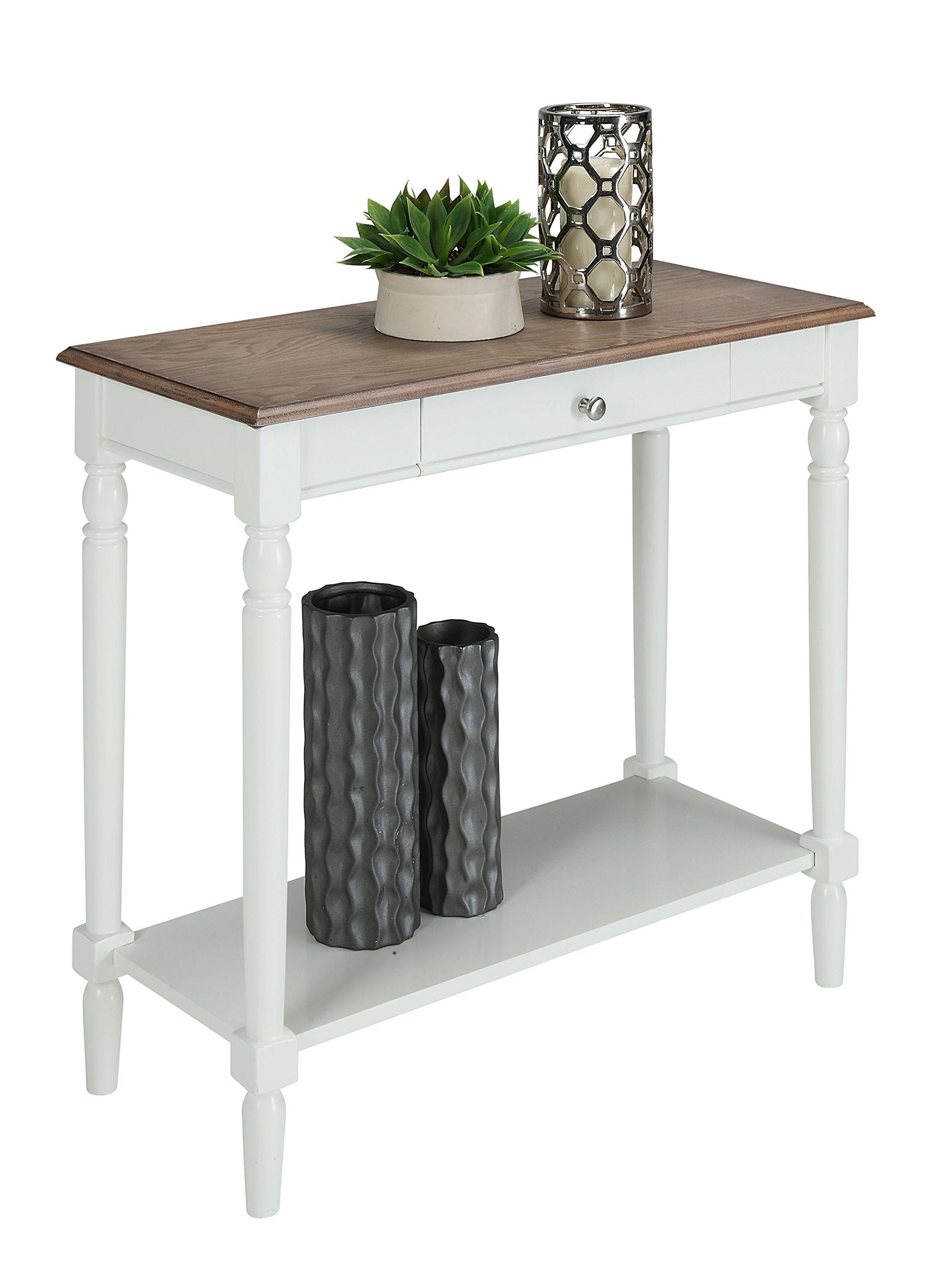 French Country 1 Drawer Hall Table with Shelf, Driftwood/White