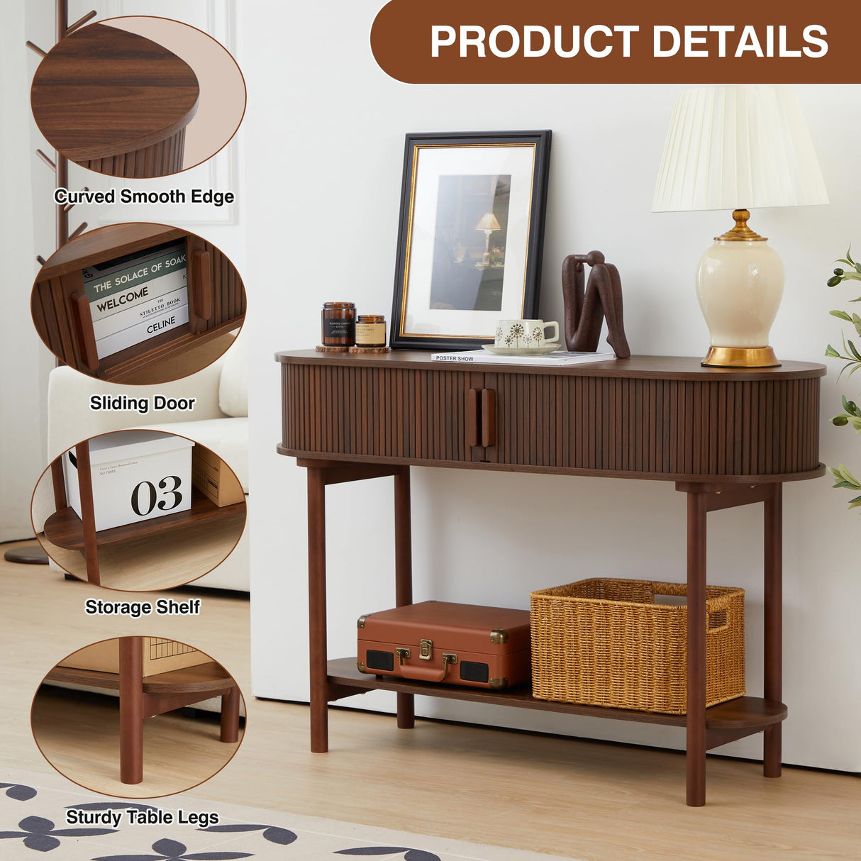 Console Table with Storage, 2-Tier Modern Sofa Table for Living Room