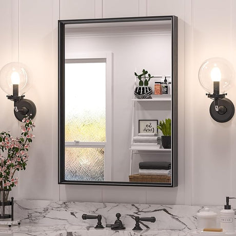 Matte Black Bathroom Mirror for Over Sink 40 x 30 Inch Black Rectangle Metal Framed Bathroom