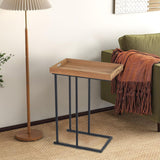 Side Table with Wood Tray, C-Shaped Small End Table for Couch, Sofa Table