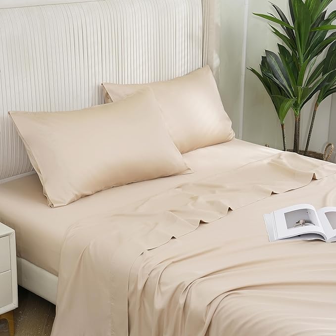 Twin Sheets Set Grey - 100% Cotton Sheets, 600 Thread Count Sateen Twin Bed Sheets