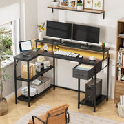 L Shaped Gaming Desk with LED Lights & Power Outlets, Reversible Computer Desk