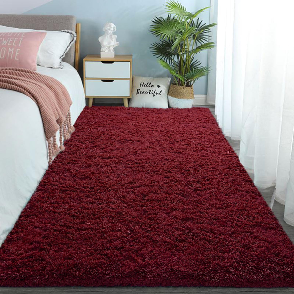 Super Soft Shaggy Rugs Fluffy Carpets, 6x9 ft, Burgundy Red Area Rug