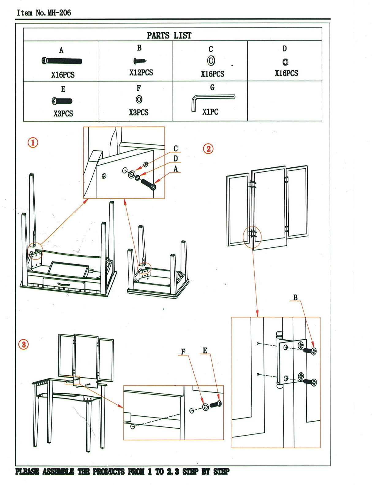 Furnishing Vanity Set with Stool and Mirror