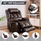 EDILLY Large Genuine Leather Power Lift Recliner Chair for Elderly, Dual Motor with Massage and Heating,with Double Lumbar Cushion and Extended Footrest,USB Port and Remote(Brown)