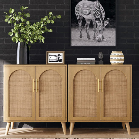 Rattan Storage Cabinet with Doors, Accent Bathroom Floor Cabinet, Modern Sideboard